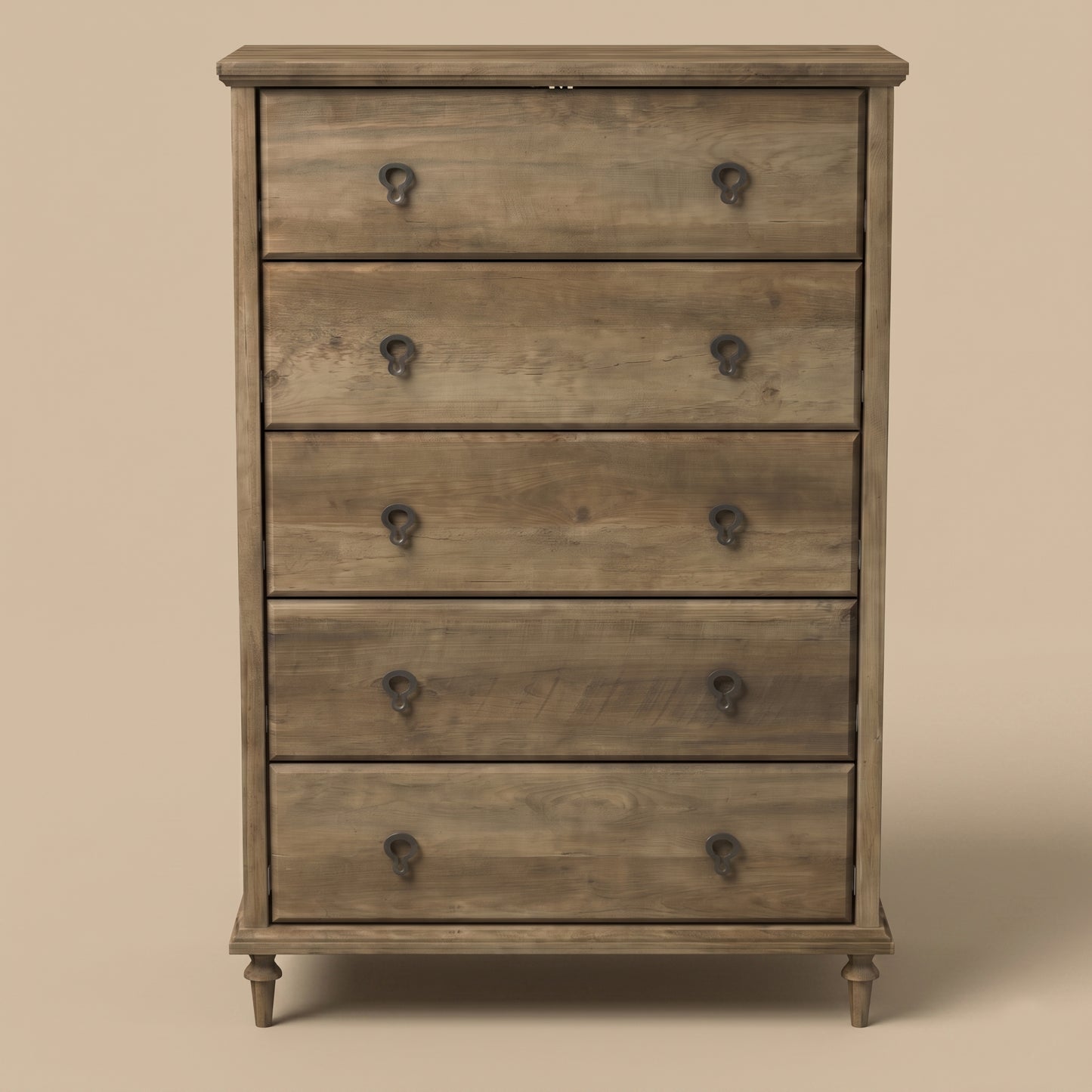 5-Drawer Chest with Interlock and Solid Wood Tapered Legs, Knotty Oak