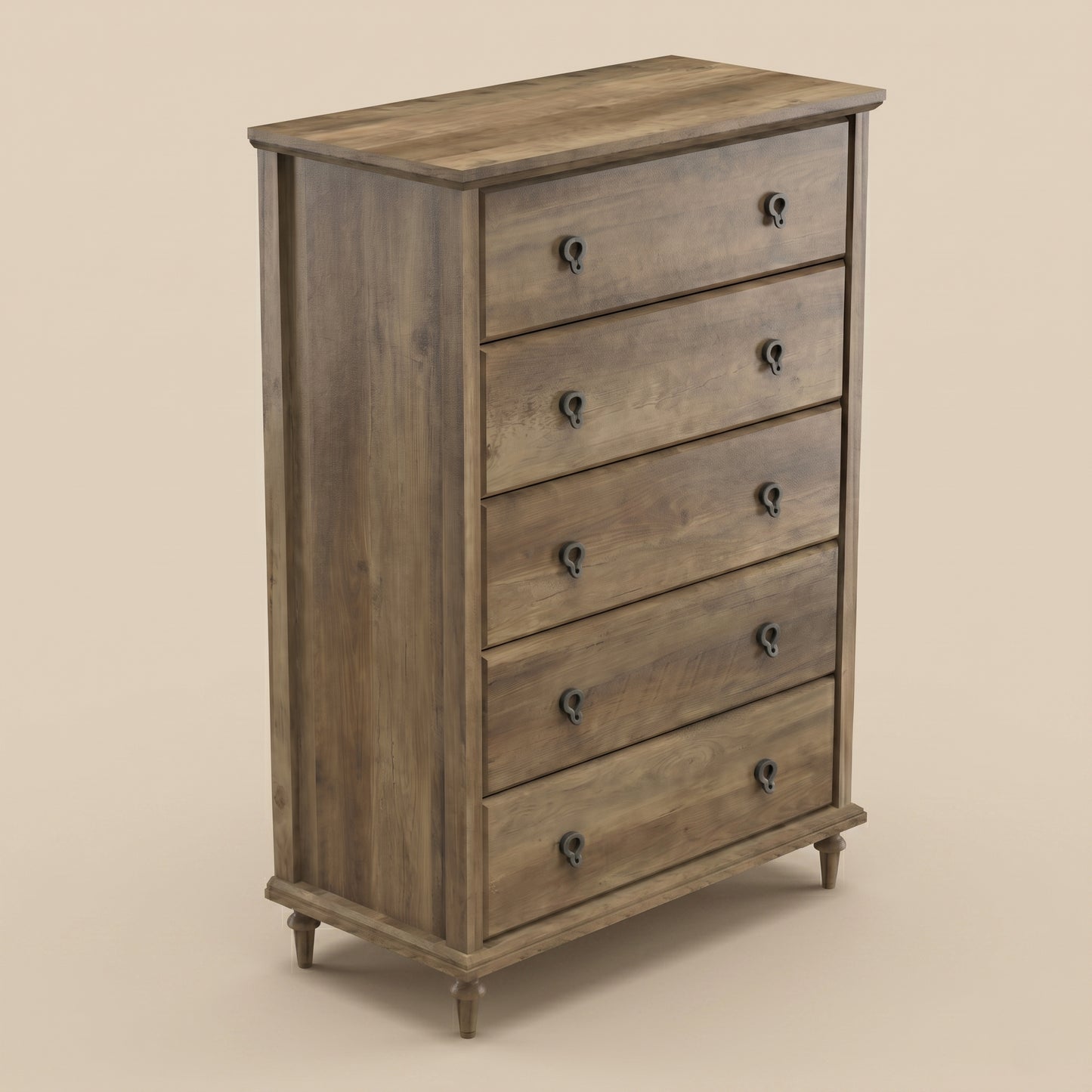 5-Drawer Chest with Interlock and Solid Wood Tapered Legs, Knotty Oak