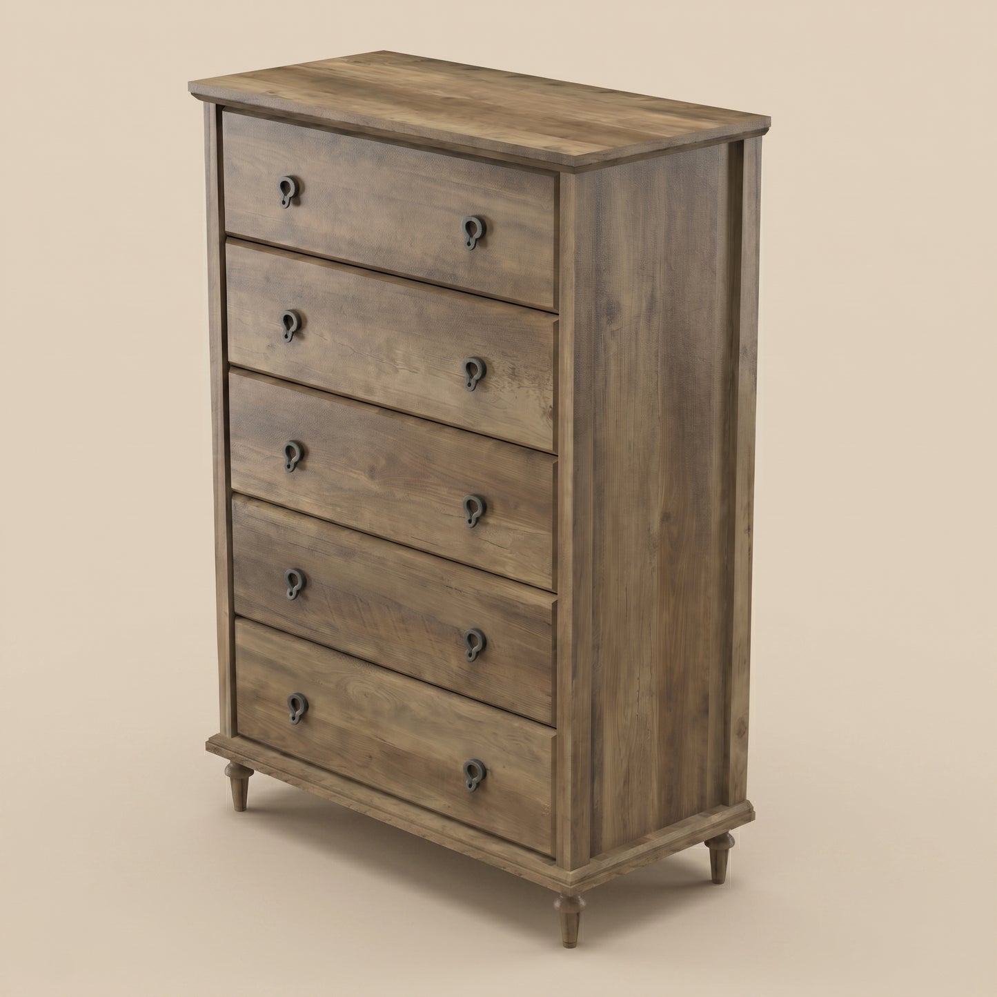 5-Drawer Chest with Interlock and Solid Wood Tapered Legs, Knotty Oak
