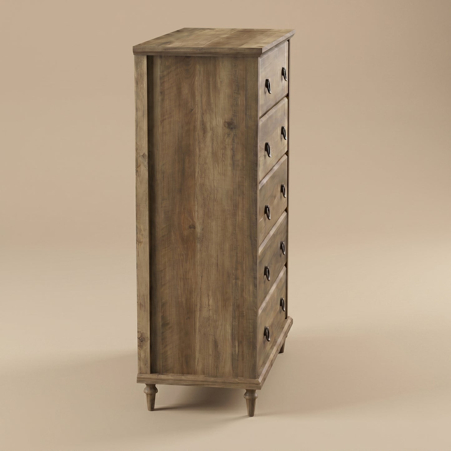 5-Drawer Chest with Interlock and Solid Wood Tapered Legs, Knotty Oak