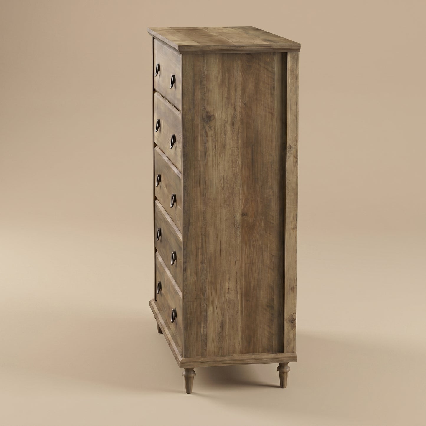 5-Drawer Chest with Interlock and Solid Wood Tapered Legs, Knotty Oak