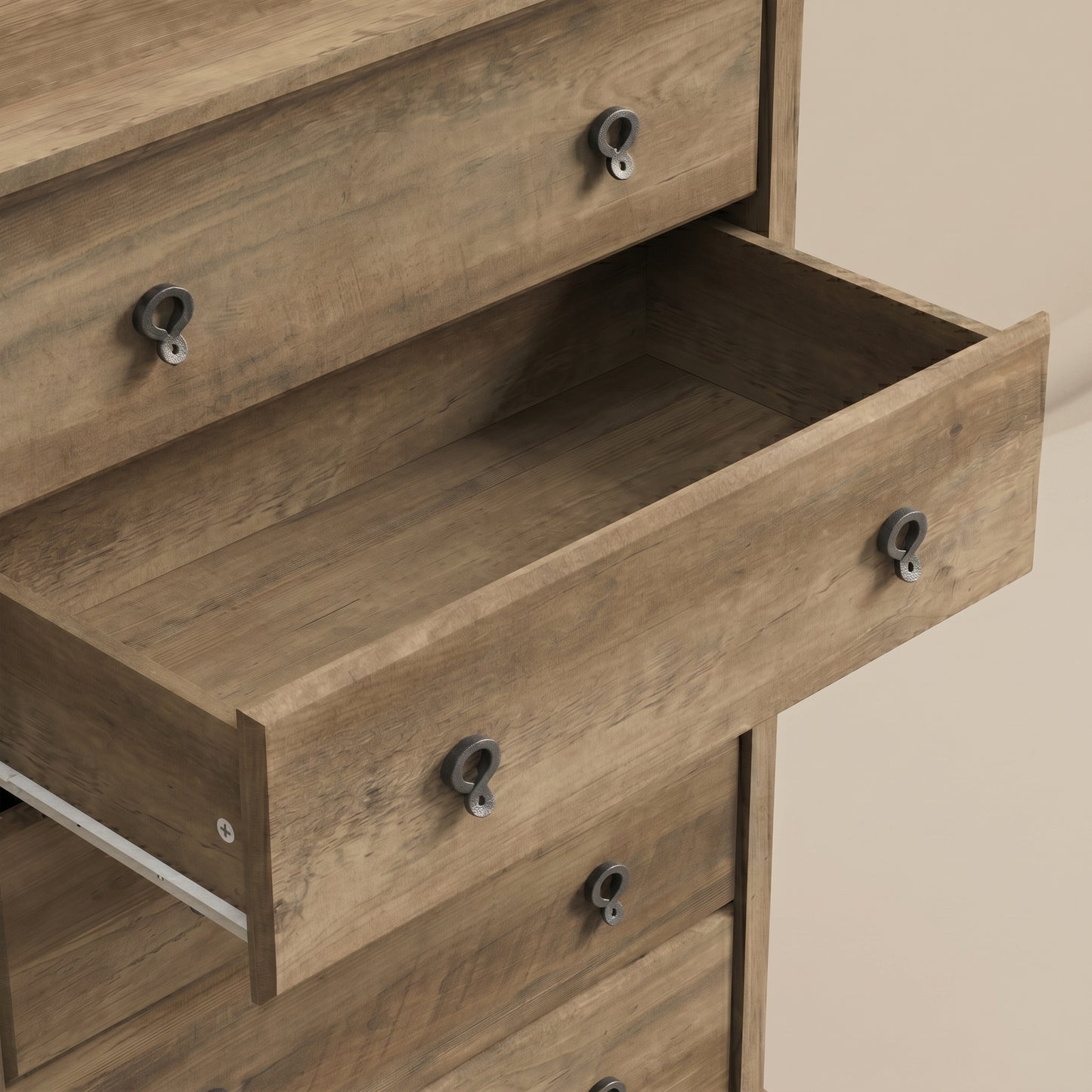 5-Drawer Chest with Interlock and Solid Wood Tapered Legs, Knotty Oak