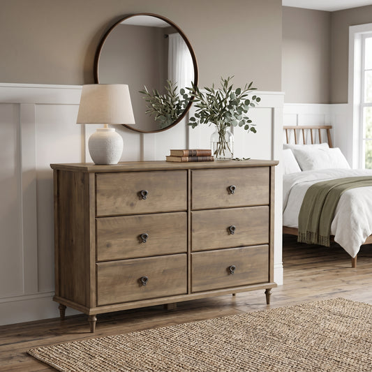Galano 46.2" Wide 6 Drawer Double Dresser with Interlocking Safety System and Solid Wood Legs