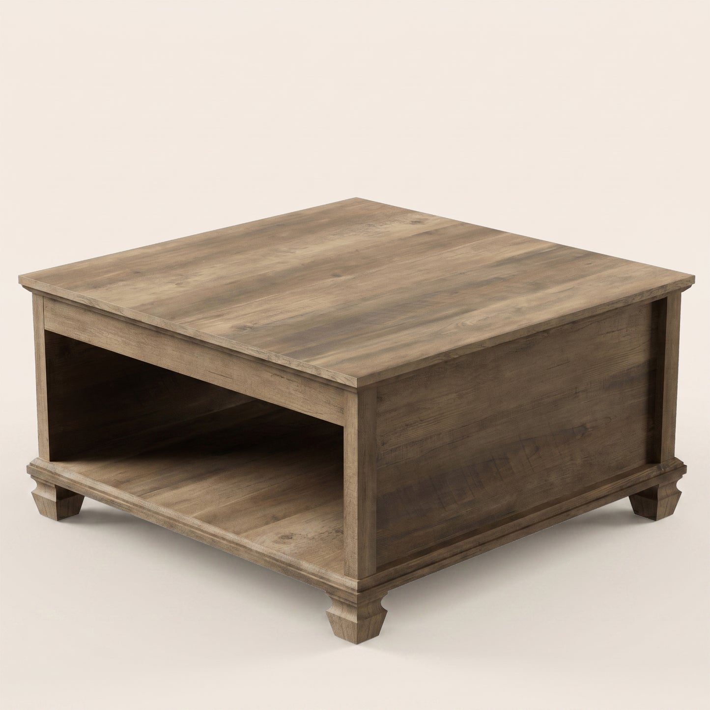 Square Coffee Table with Open Shelf, 1-Piece