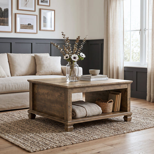 Galano 31" Traditional Square Coffee Table with Open Storage Shelf