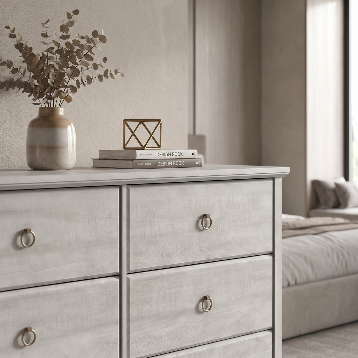 Galano Traditional 46.3" 6-Drawer Double Dresser with Interlocking Drawers, Solid Wood Legs and Metal Ring Pulls