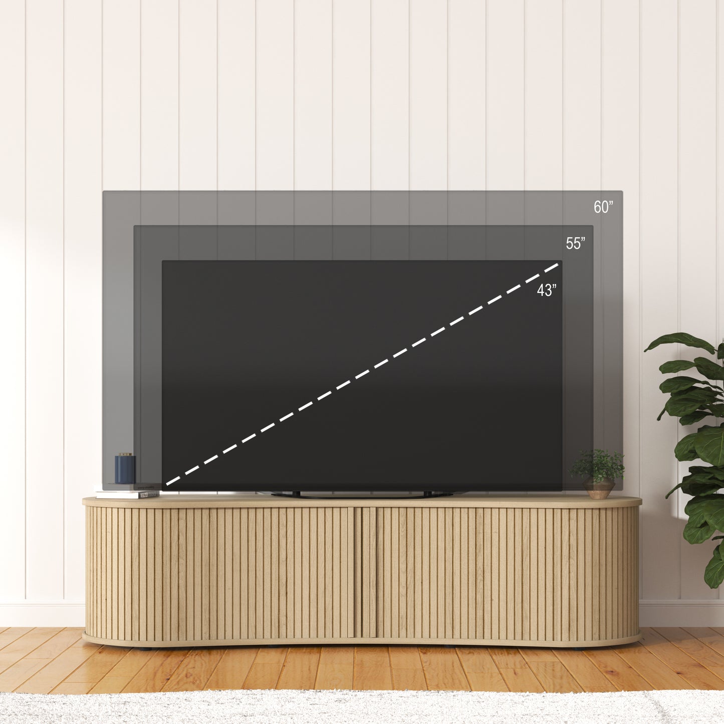 Galano Curved TV Stand with Sliding Doors, 59.1" W x 17.7" D x 14.9" H