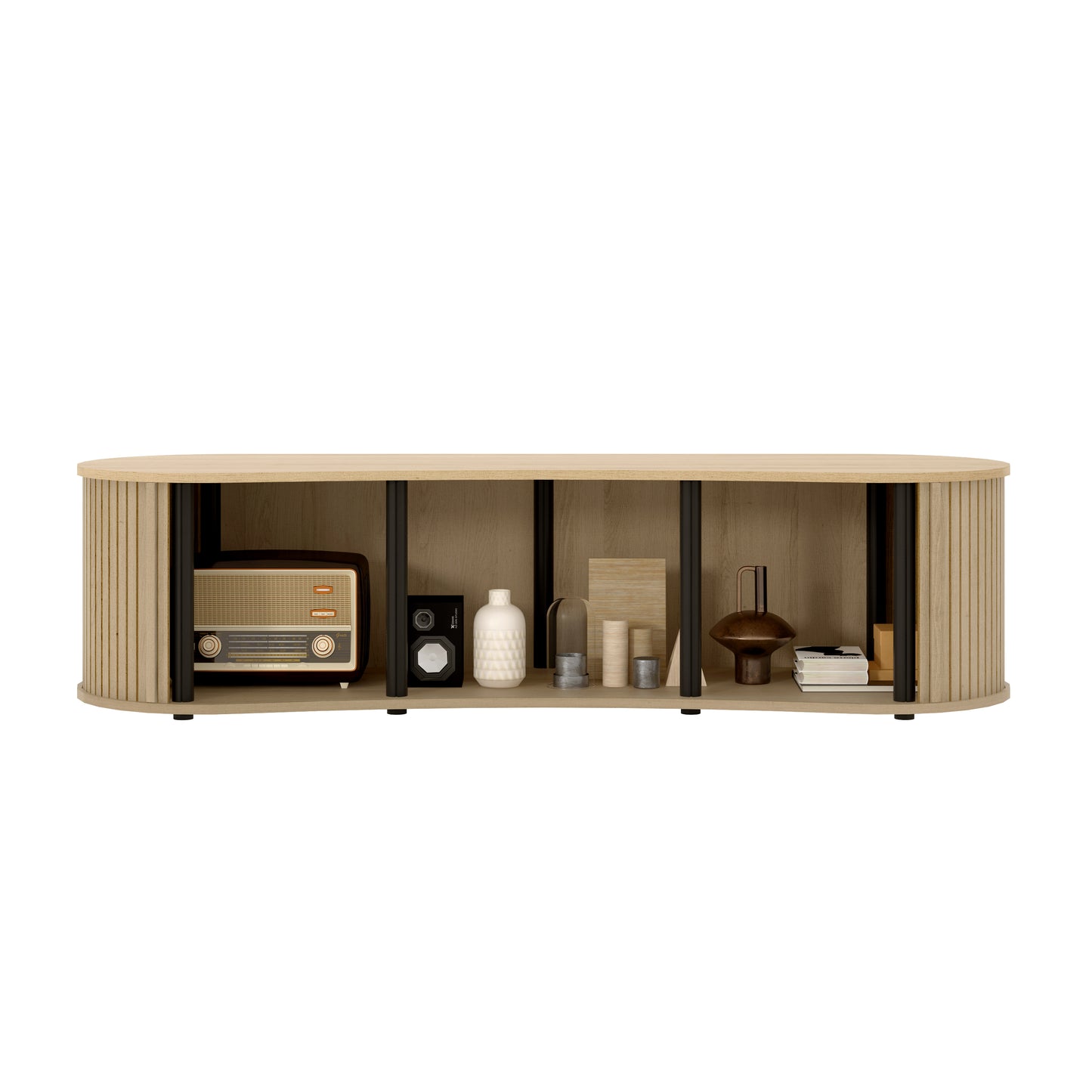 Galano Curved TV Stand with Sliding Doors, 59.1" W x 17.7" D x 14.9" H
