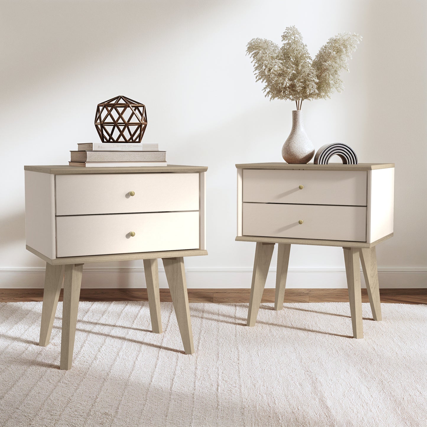 Galano 2-Drawer Nightstand with Angled Legs 18.1" W x 14.2" D x 22.1" H