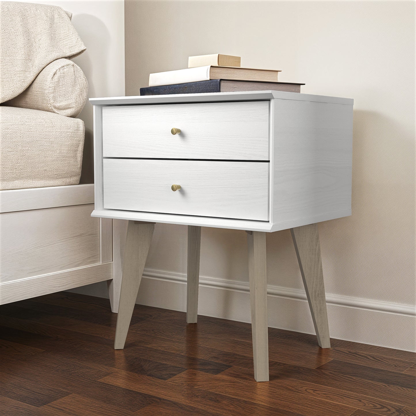 Galano 2-Drawer Nightstand with Angled Legs 18.1" W x 14.2" D x 22.1" H