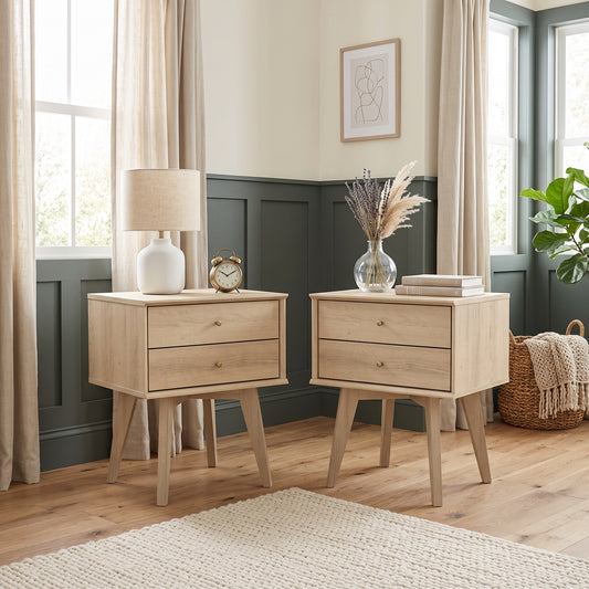 Galano Mid-Century 2-Drawer Nightstands Set of 2 with Angled Legs, Bedside Tables