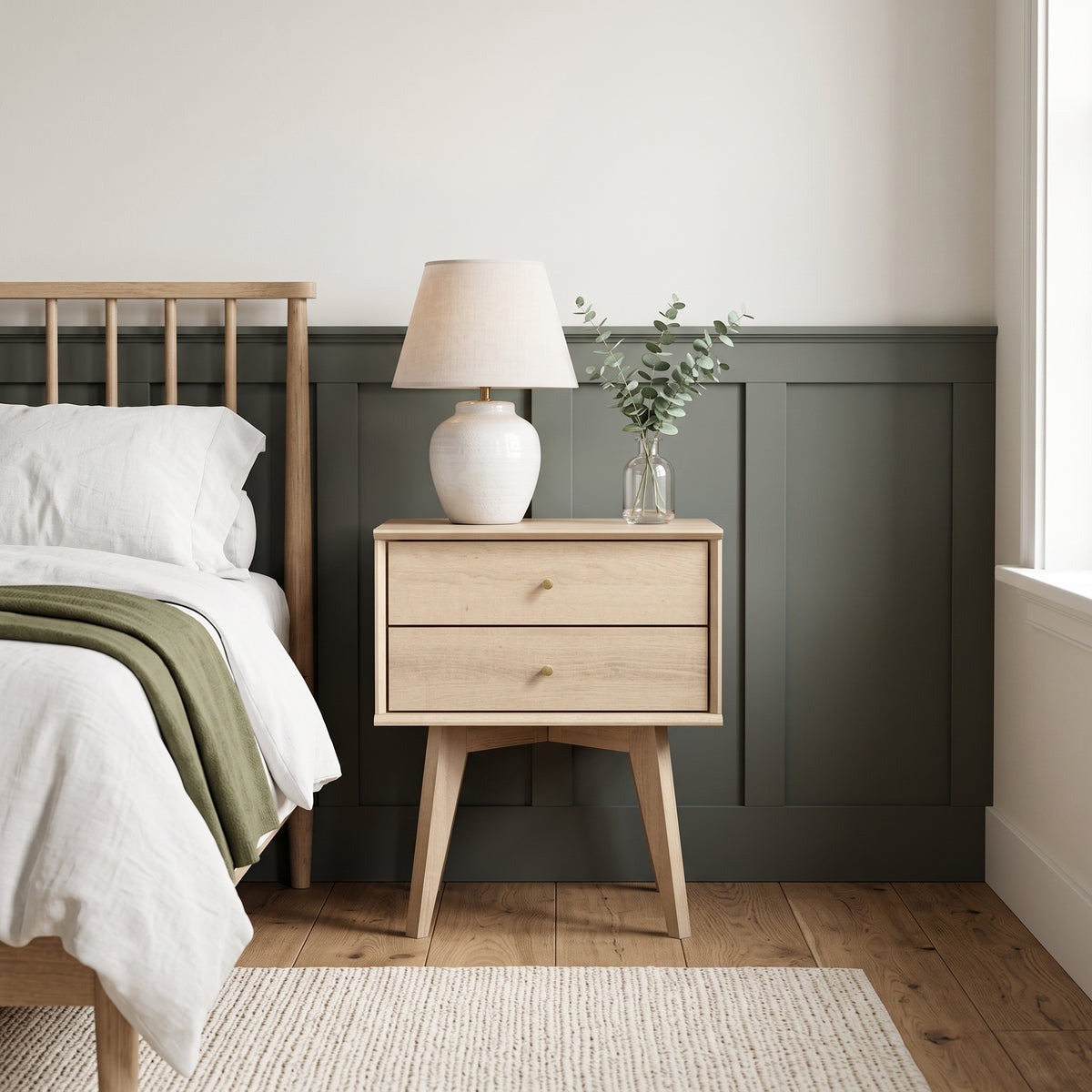 Galano Set of 2 Retro 2-Drawer Nightstands Bedside Tables with Tapered Legs