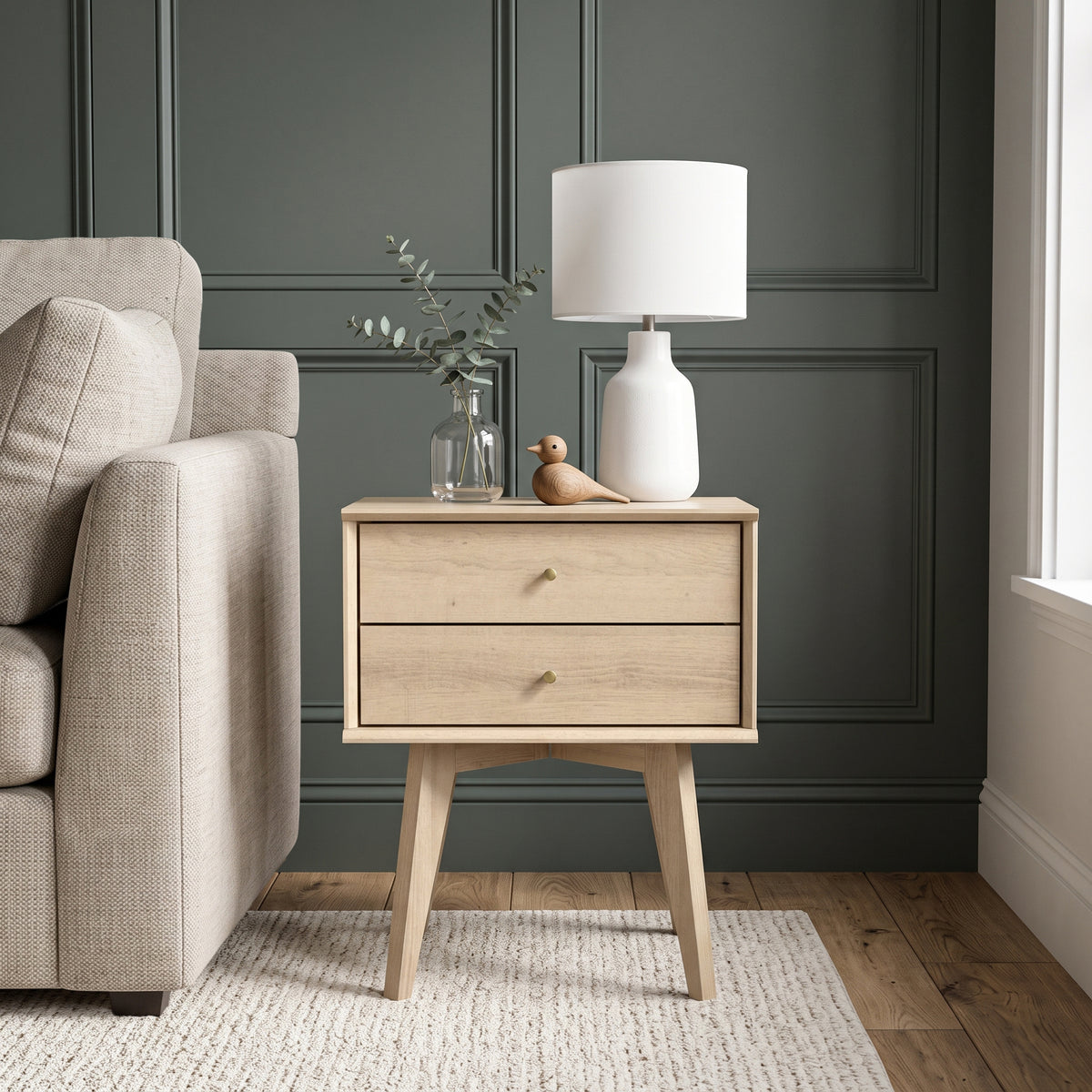 Galano Set of 2 Retro 2-Drawer Nightstands Bedside Tables with Tapered Legs