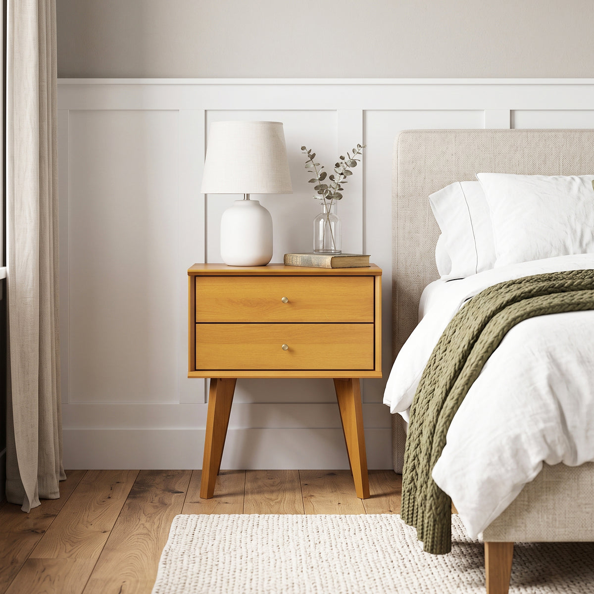 Galano Set of 2 Retro 2-Drawer Nightstands Bedside Tables with Tapered Legs