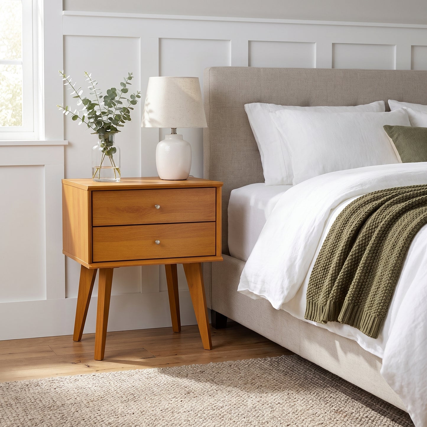 Galano Set of 2 Retro 2-Drawer Nightstands Bedside Tables with Tapered Legs