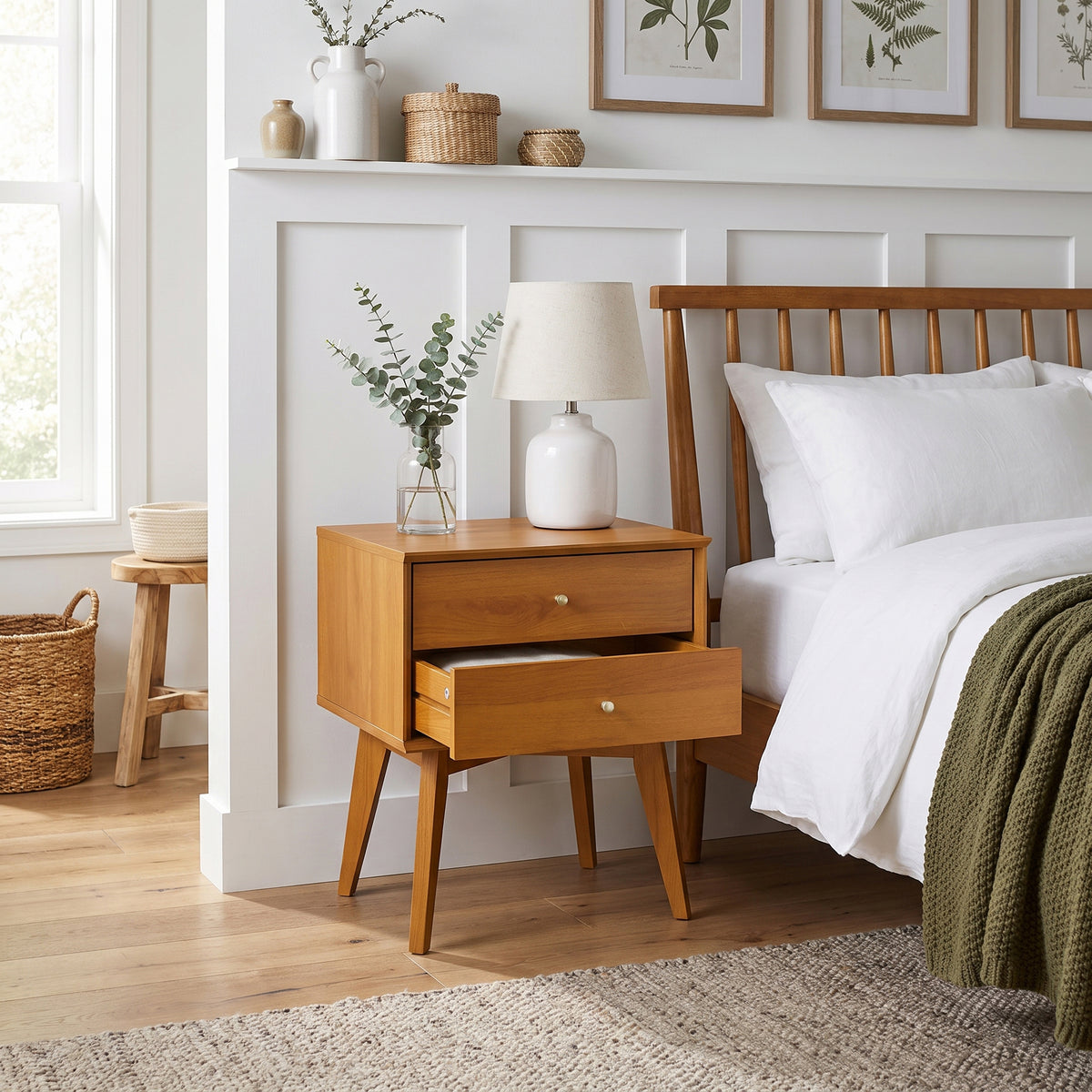 Galano Set of 2 Retro 2-Drawer Nightstands Bedside Tables with Tapered Legs