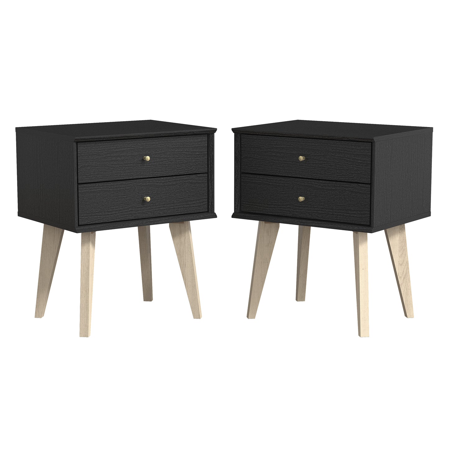 Galano Mid-Century 2-Drawer Nightstands Set of 2 with Angled Legs, Bedside Tables