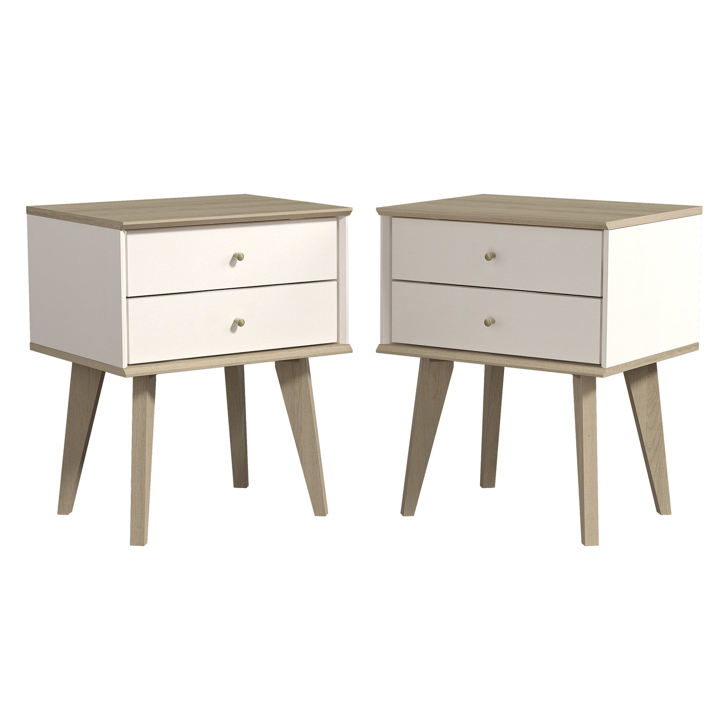 Galano Mid-Century 2-Drawer Nightstands Set of 2 with Angled Legs, Bedside Tables