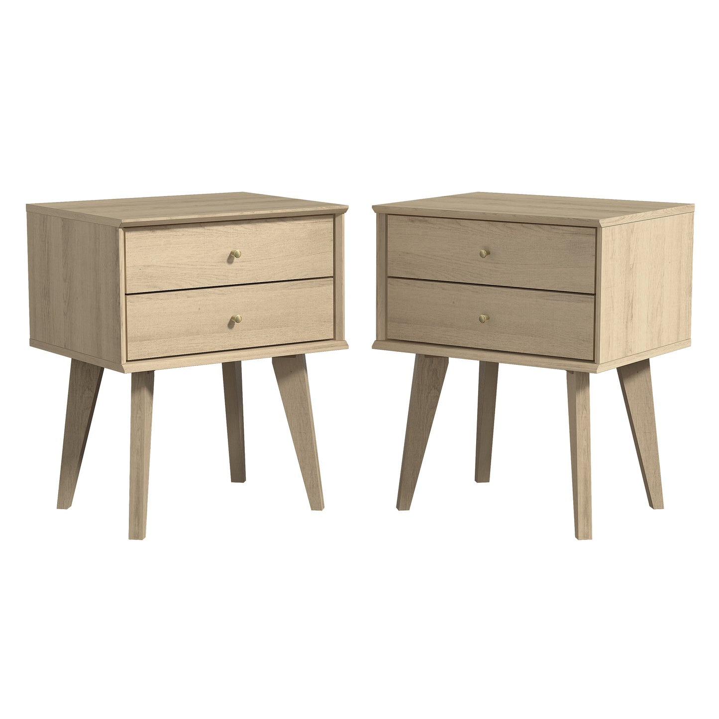 Galano Mid-Century 2-Drawer Nightstands Set of 2 with Angled Legs, Bedside Tables