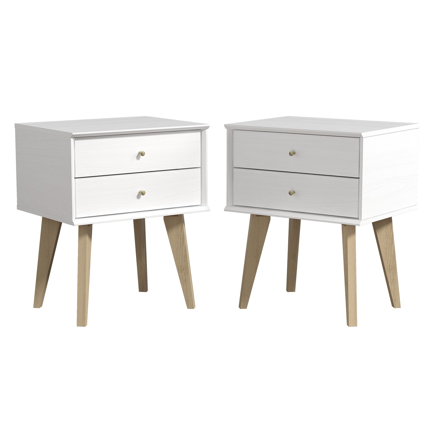 Galano Mid-Century 2-Drawer Nightstands Set of 2 with Angled Legs, Bedside Tables