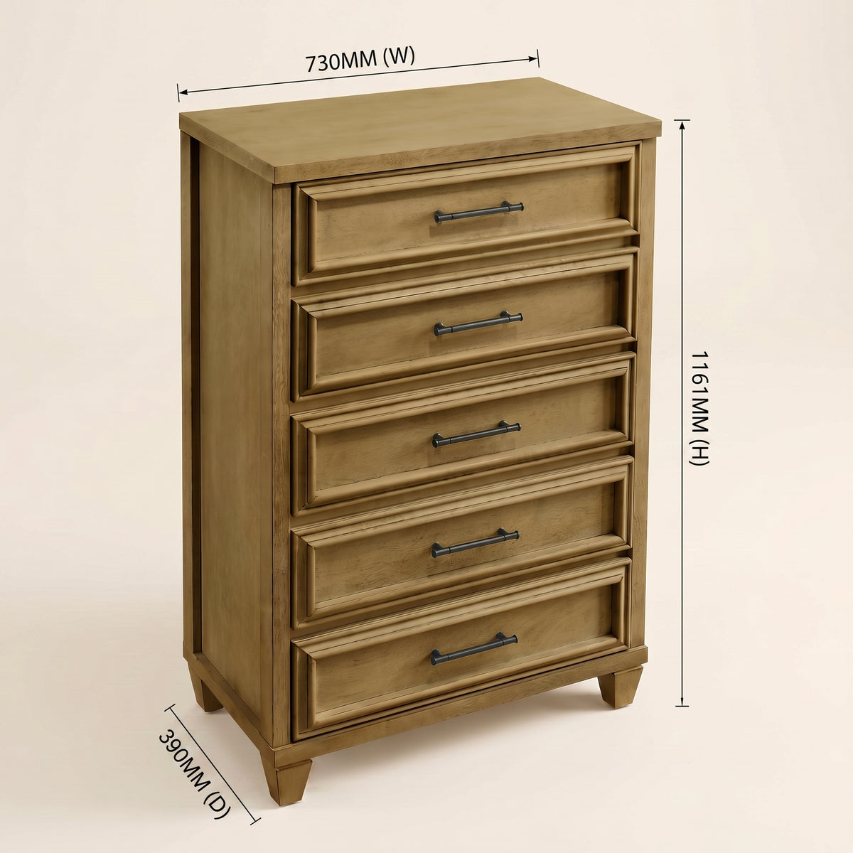 Galano 28.7" W Traditional 5 Drawer Chest with Solid Wood Details and Interlocking Drawers