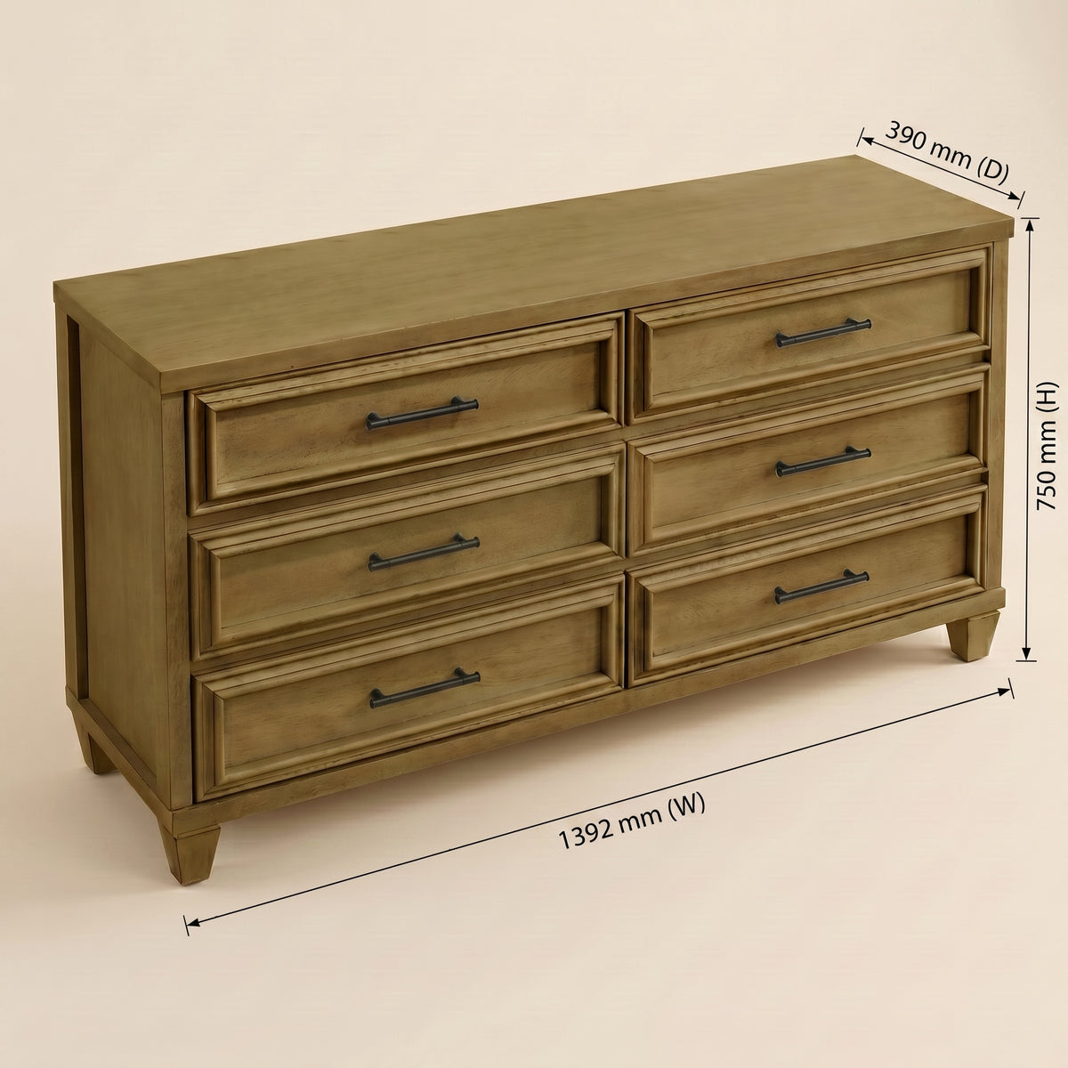 Galano 54.9" W Traditional 6 Drawer Dresser with Solid Wood Feet and Interlocking Drawers