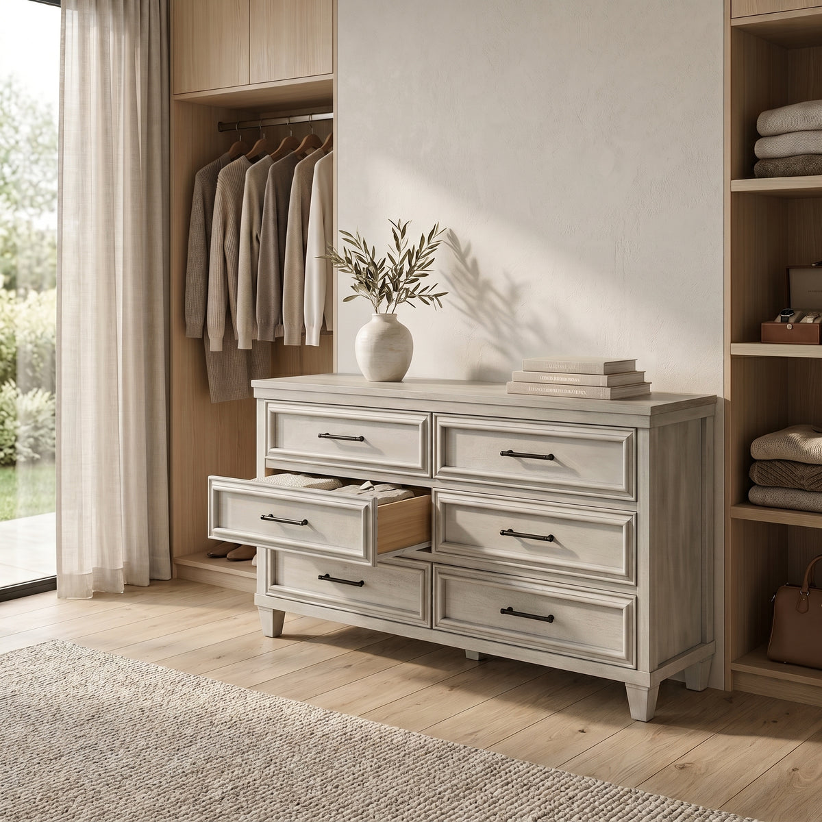 Galano 54.9" W Traditional 6 Drawer Dresser with Solid Wood Feet and Interlocking Drawers