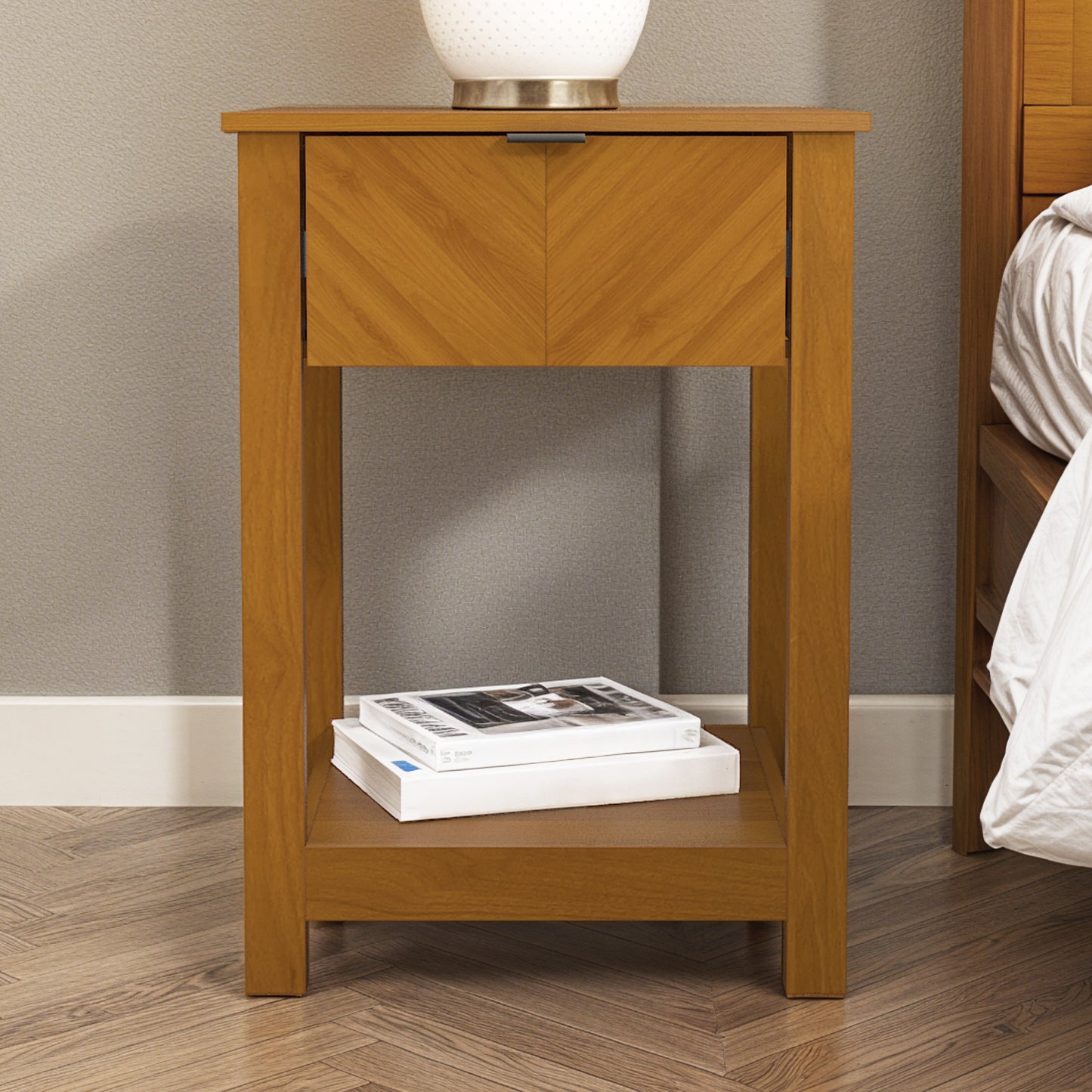 Galano 2-Piece Nightstand Set with Drawer and Open Shelf Storage 16.5" H × 15.4" W × 23.2" D