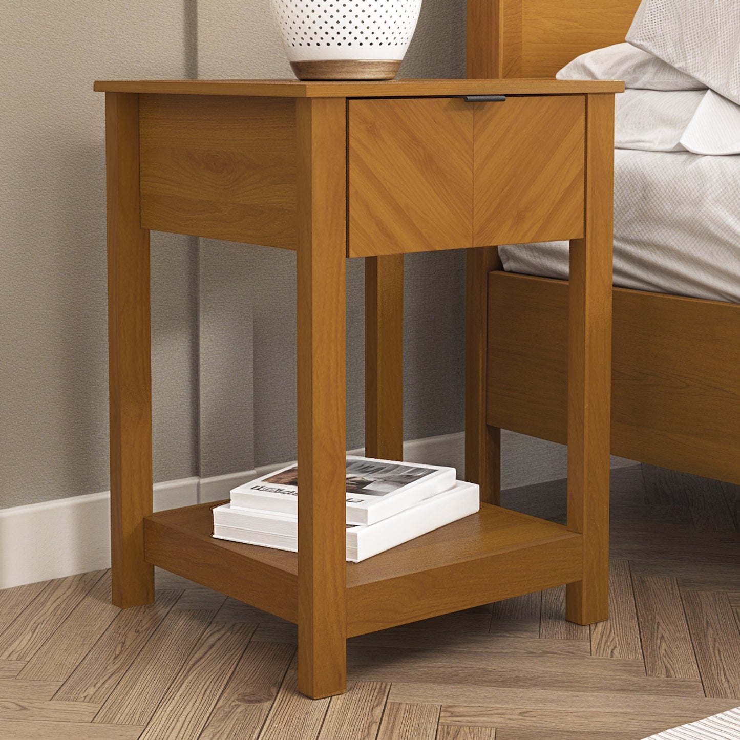 Galano 2-Piece Nightstand Set with Drawer and Open Shelf Storage 16.5" H × 15.4" W × 23.2" D