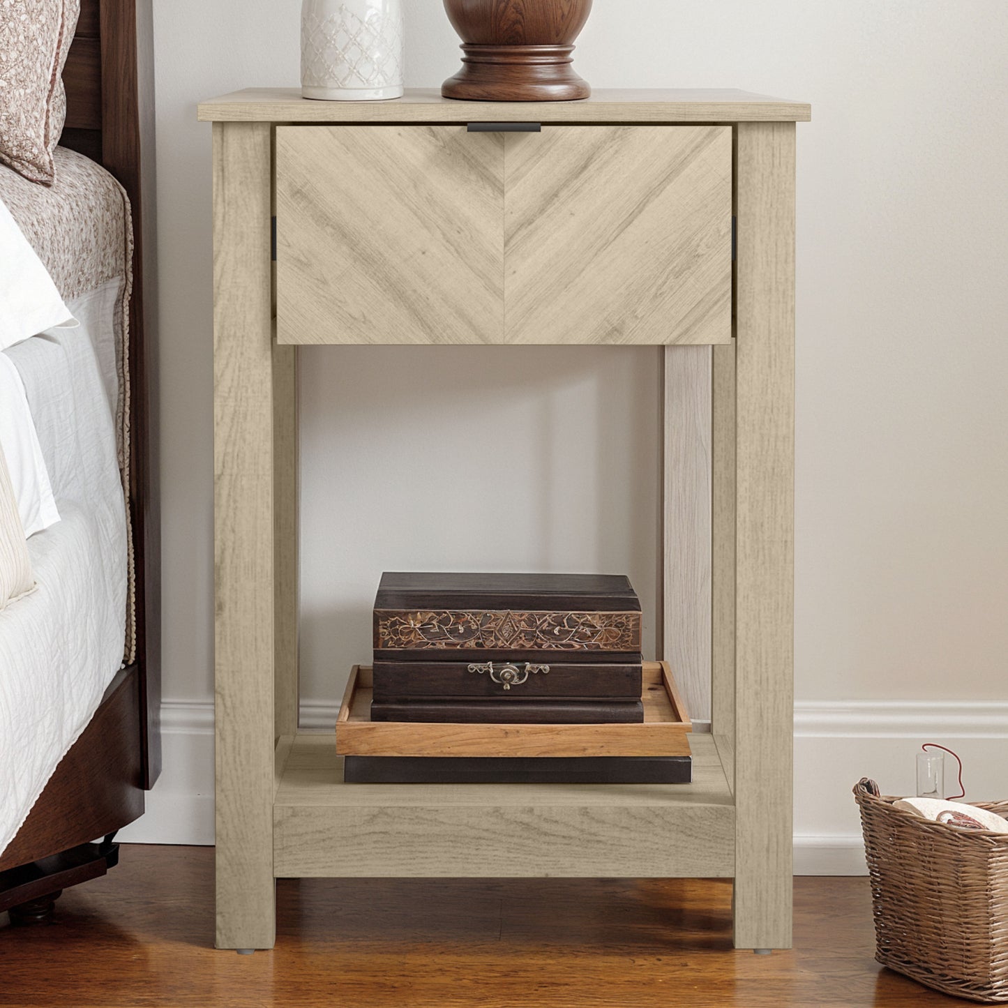 Galano 2-Piece Nightstand Set with Drawer and Open Shelf Storage 16.5" H × 15.4" W × 23.2" D