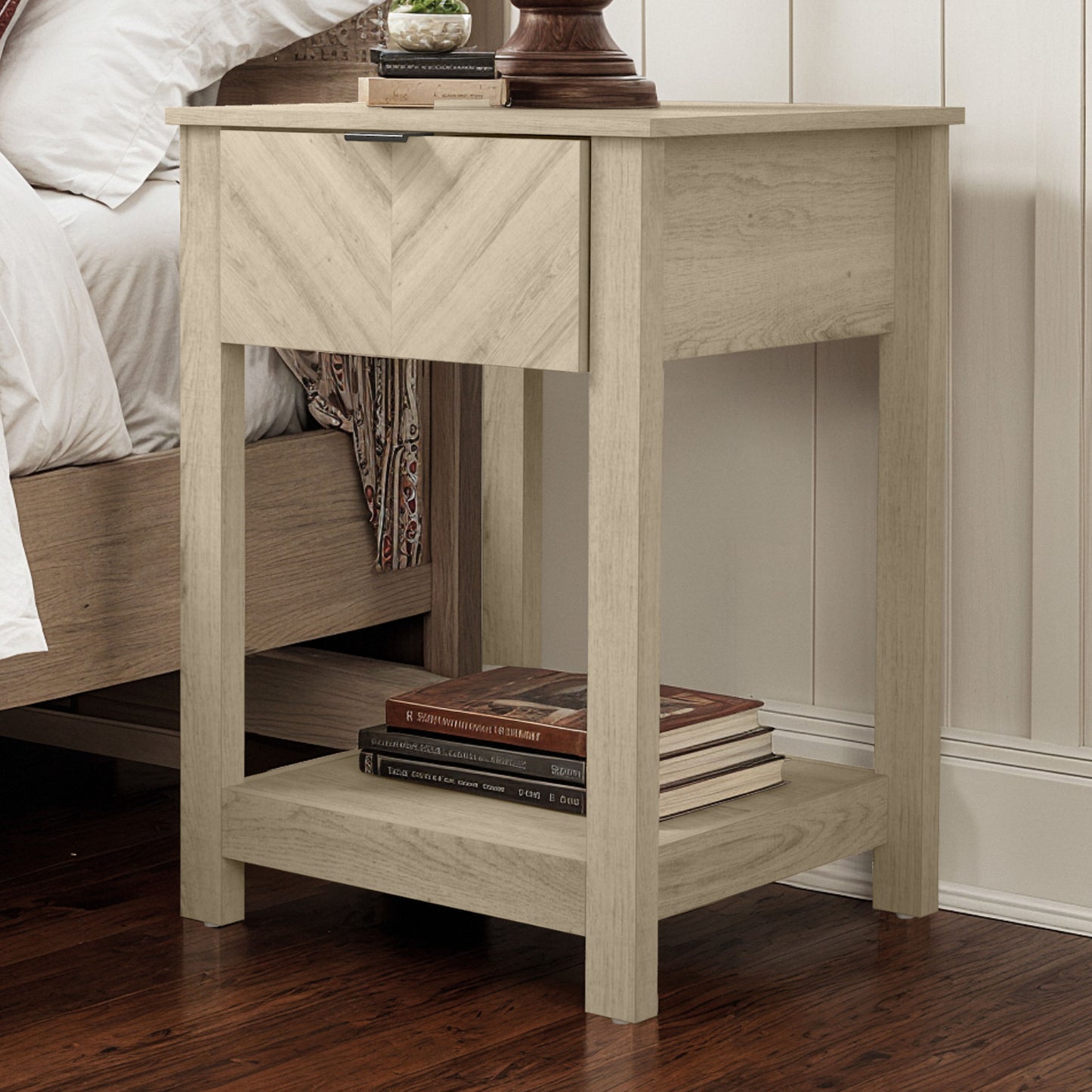 Galano 2-Piece Nightstand Set with Drawer and Open Shelf Storage 16.5" H × 15.4" W × 23.2" D