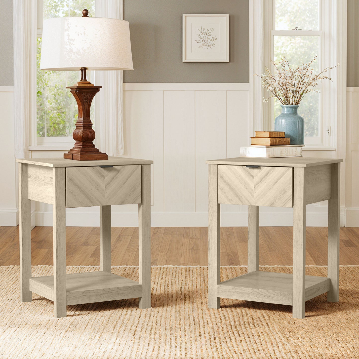 Galano 2-Piece Nightstand Set with Drawer and Open Shelf Storage 16.5" H × 15.4" W × 23.2" D