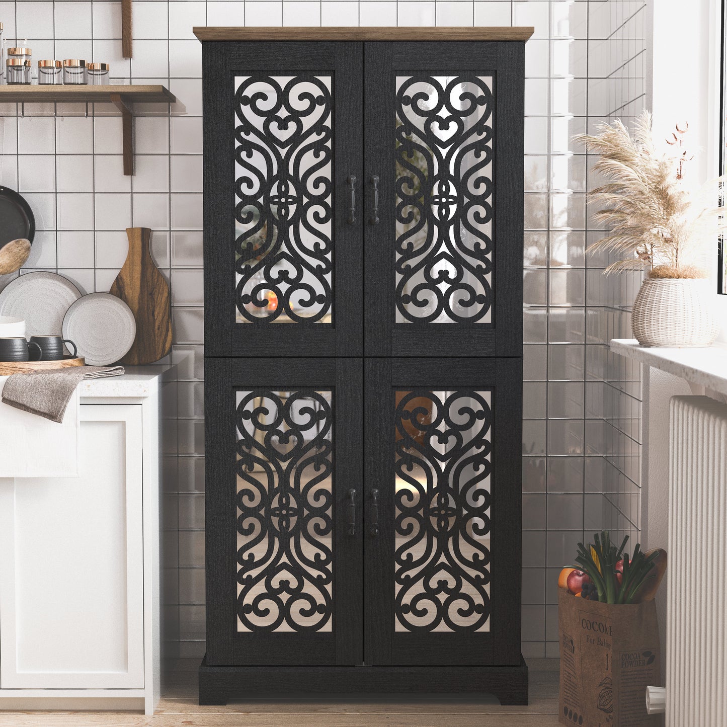 Galano 4-Door Kitchen Pantry with Adjustable Shelves, 31.4" W x 15.7" D x 63.6" H