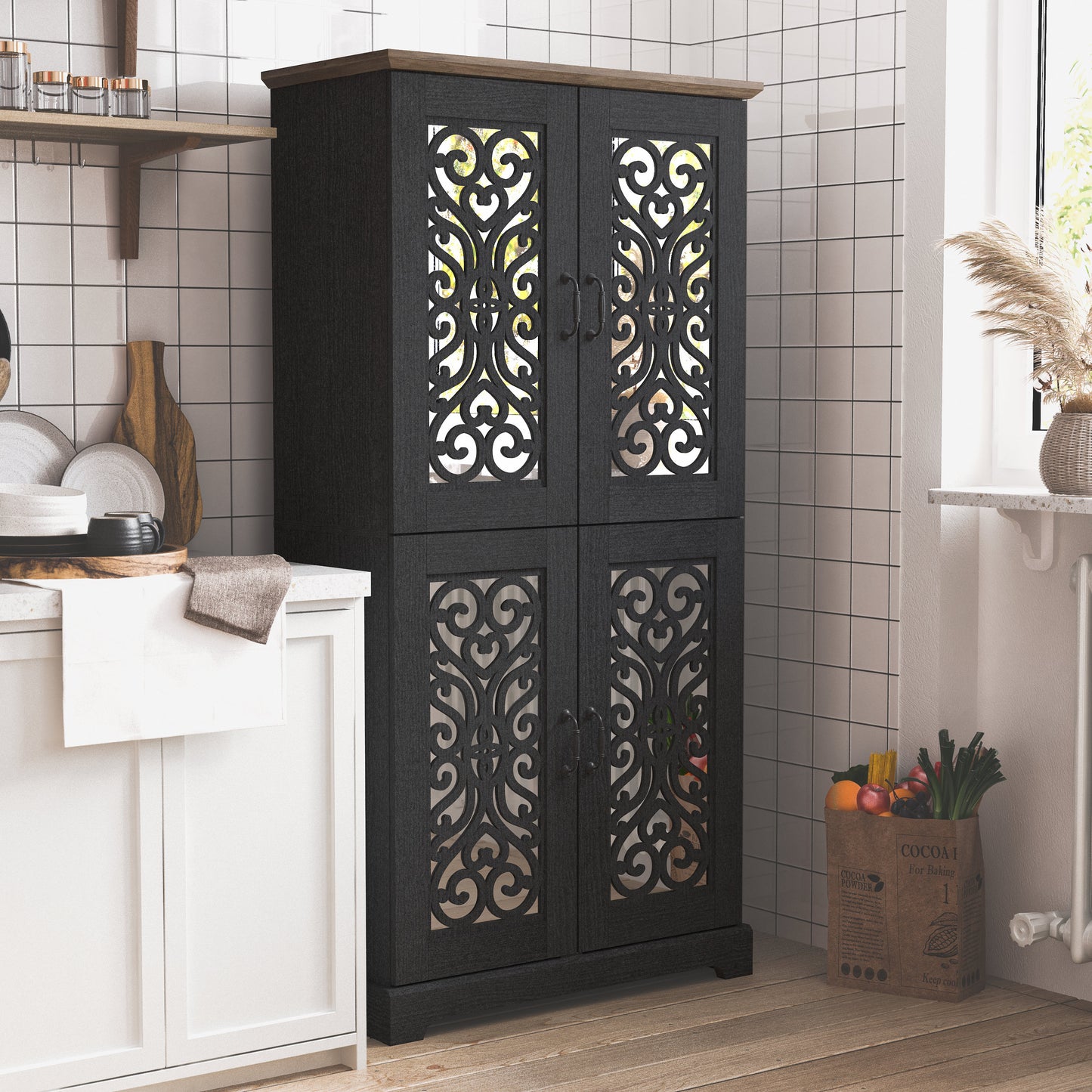 Galano 4-Door Kitchen Pantry with Adjustable Shelves, 31.4" W x 15.7" D x 63.6" H