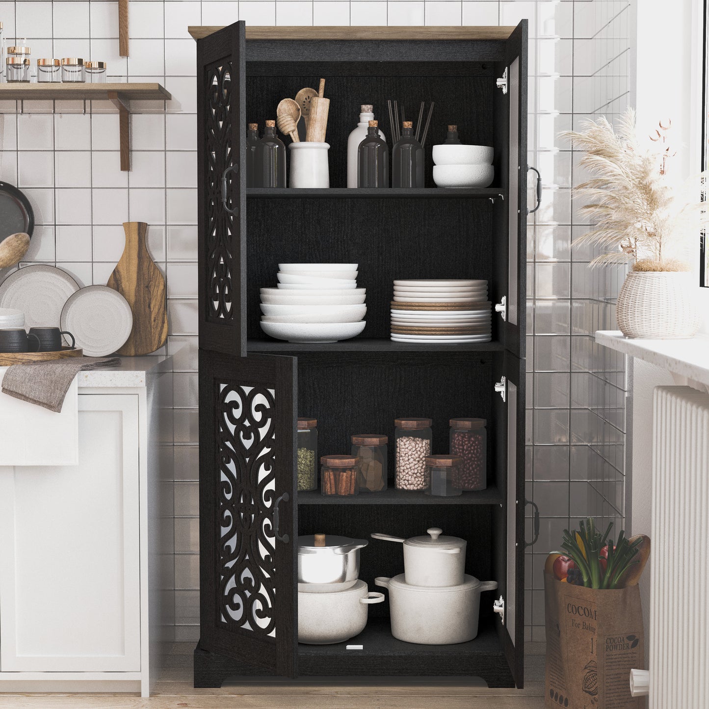 Galano 4-Door Kitchen Pantry with Adjustable Shelves, 31.4" W x 15.7" D x 63.6" H