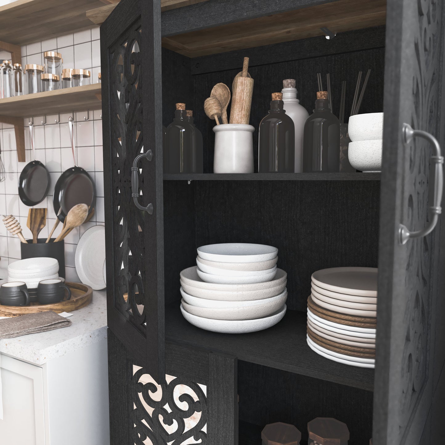 Galano 4-Door Kitchen Pantry with Adjustable Shelves, 31.4" W x 15.7" D x 63.6" H