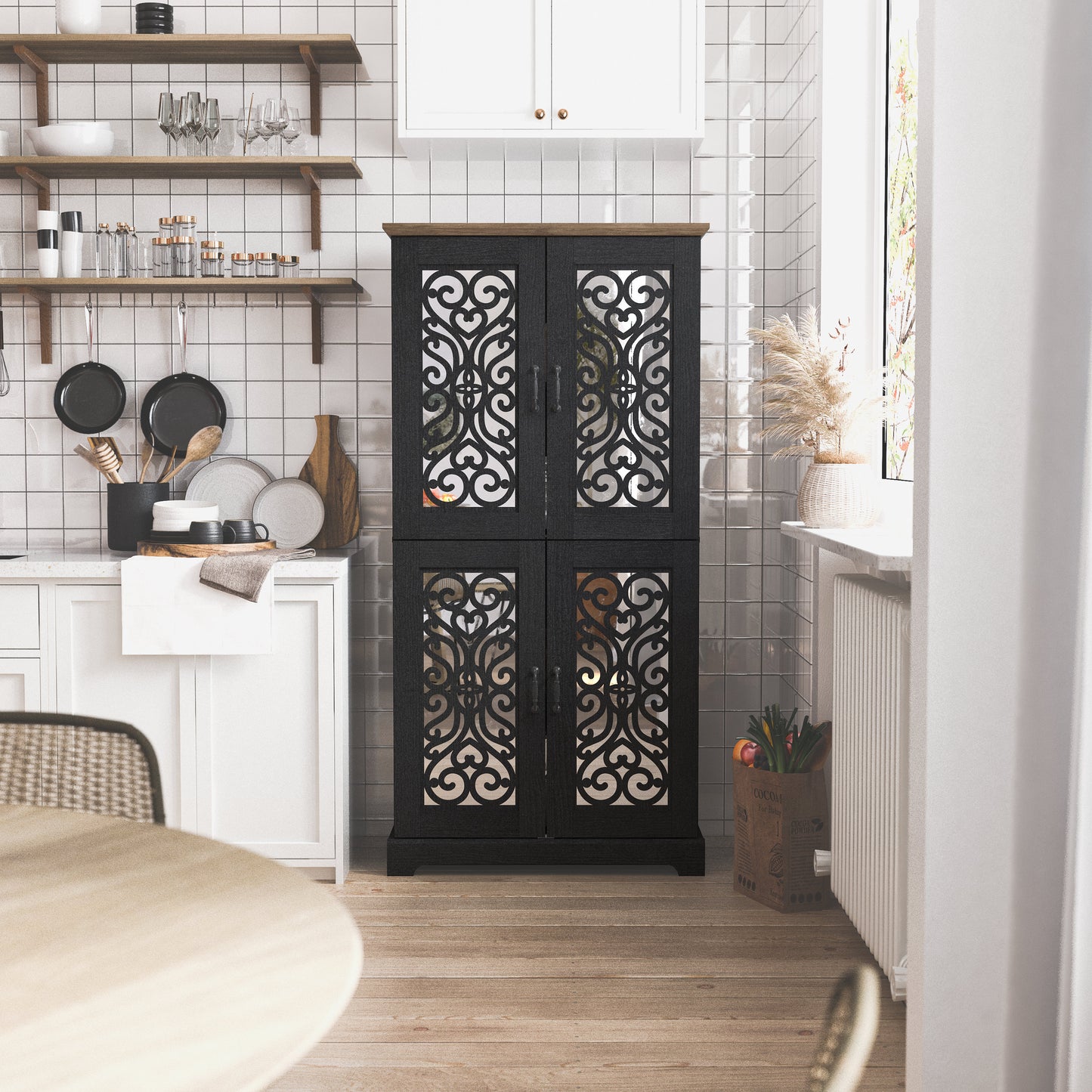 Galano 4-Door Kitchen Pantry with Adjustable Shelves, 31.4" W x 15.7" D x 63.6" H