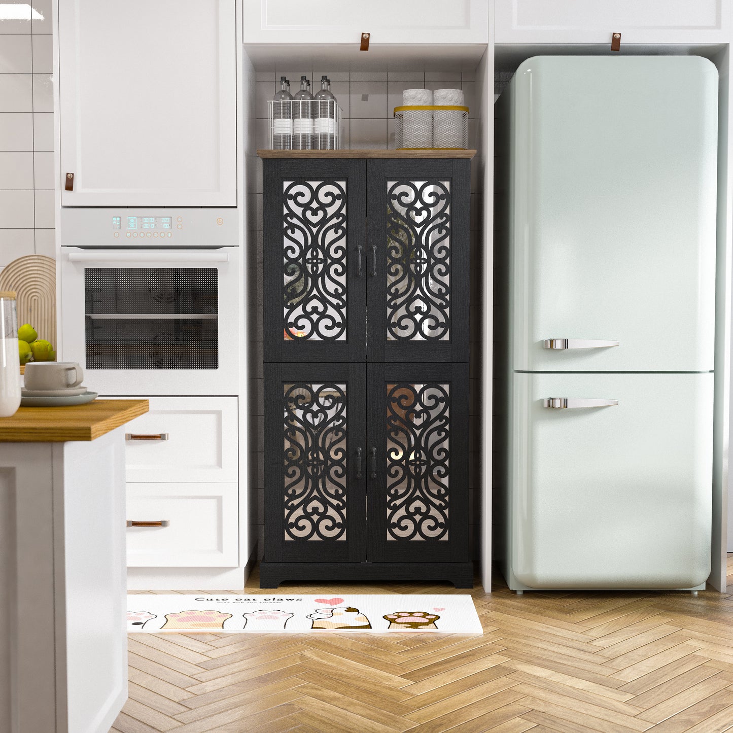 Galano 4-Door Kitchen Pantry with Adjustable Shelves, 31.4" W x 15.7" D x 63.6" H