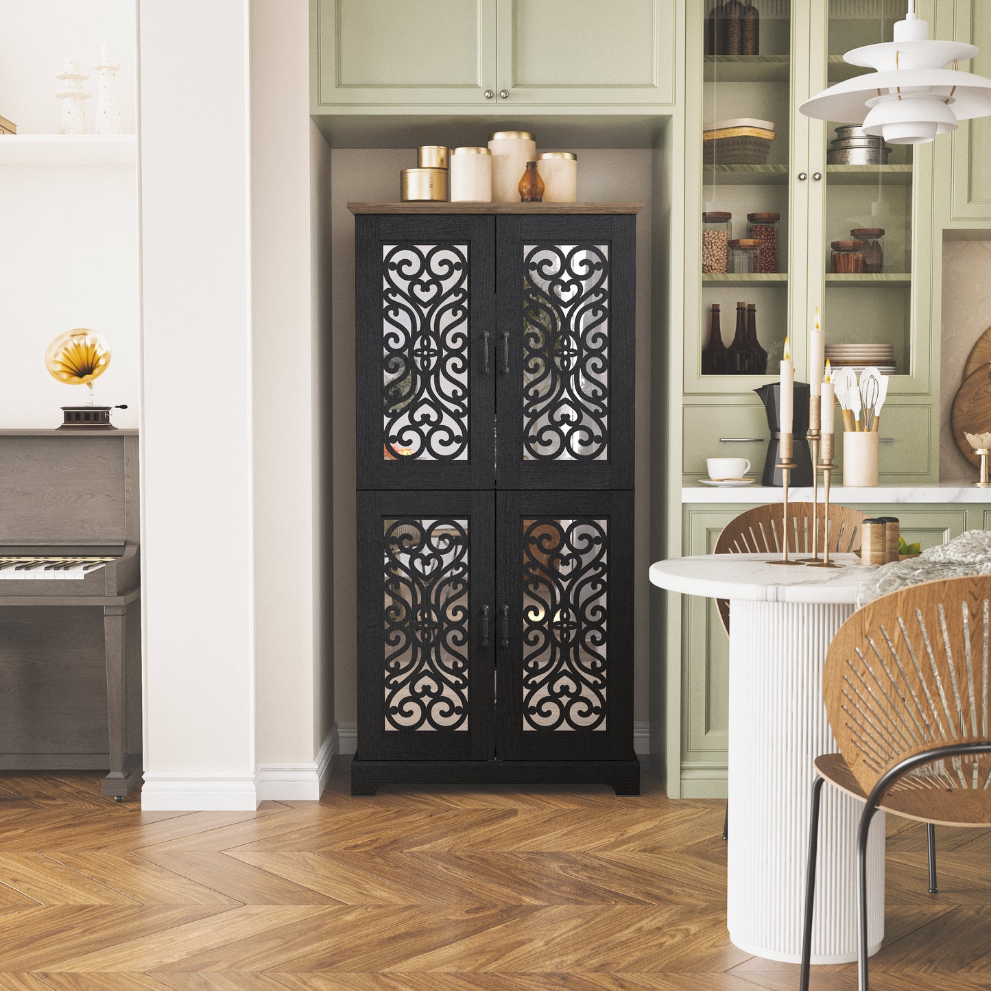 Galano 4-Door Kitchen Pantry with Adjustable Shelves, 31.4" W x 15.7" D x 63.6" H