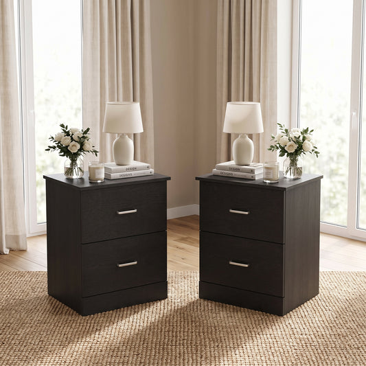 Galano Set of 2 Modern 2-Drawer Nightstands with Metal Handles 18.7" W x 15.7" D x 23.7" H