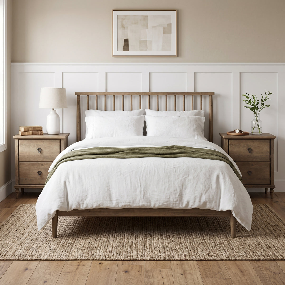 Galano Set of 2 Traditional 2-Drawer Nightstand with Solid Wood Tapered Legs and Metal Ring Pulls