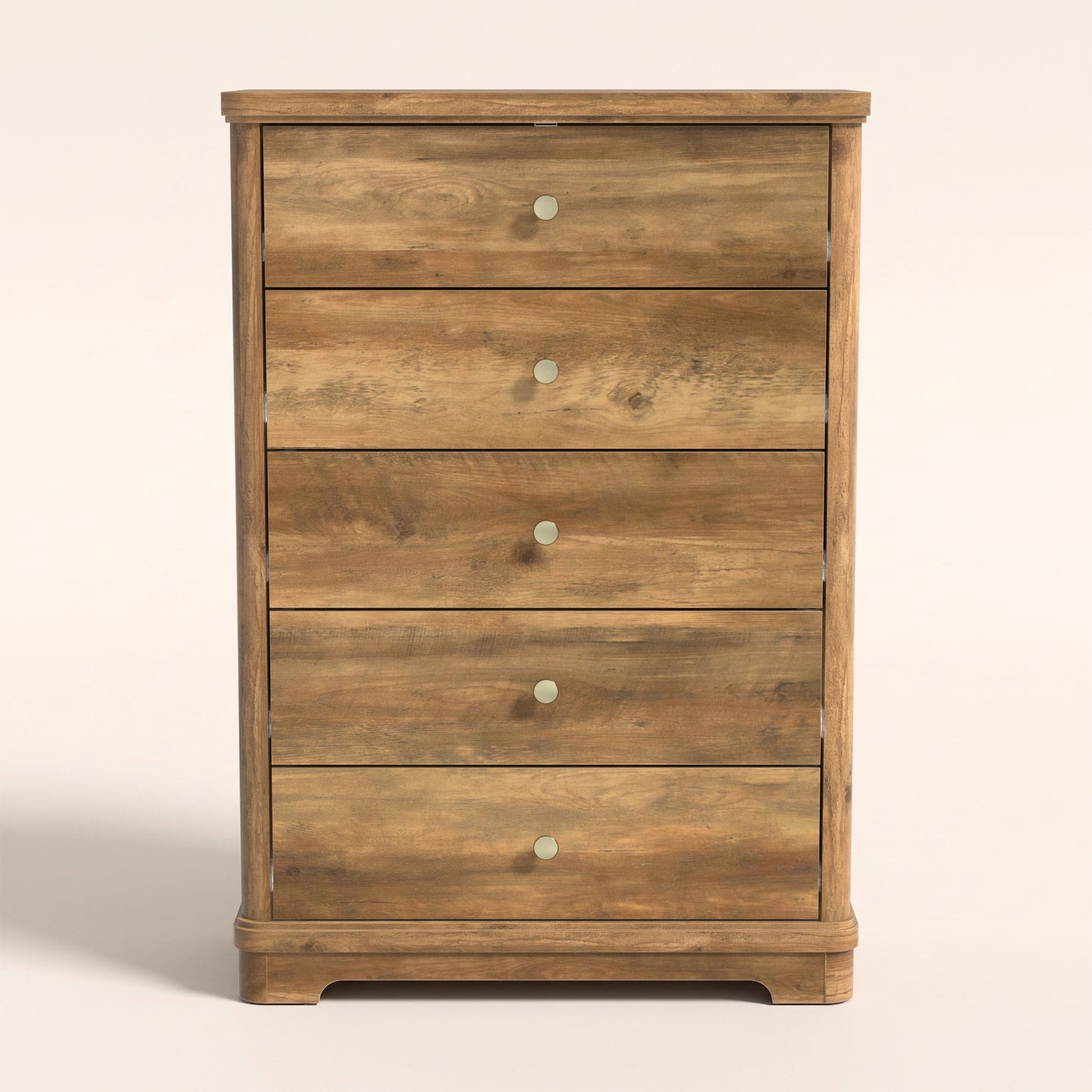5-Drawer Chest with Interlock System and Sculpted Base, Knotty Oak