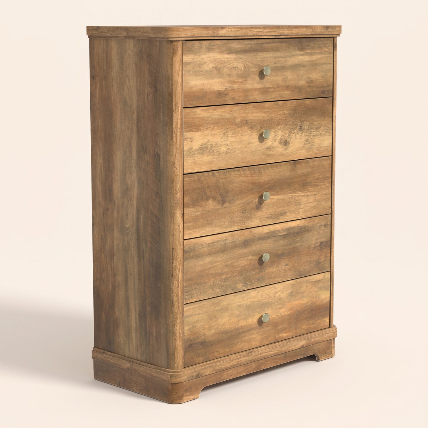 5-Drawer Chest with Interlock System and Sculpted Base, Knotty Oak