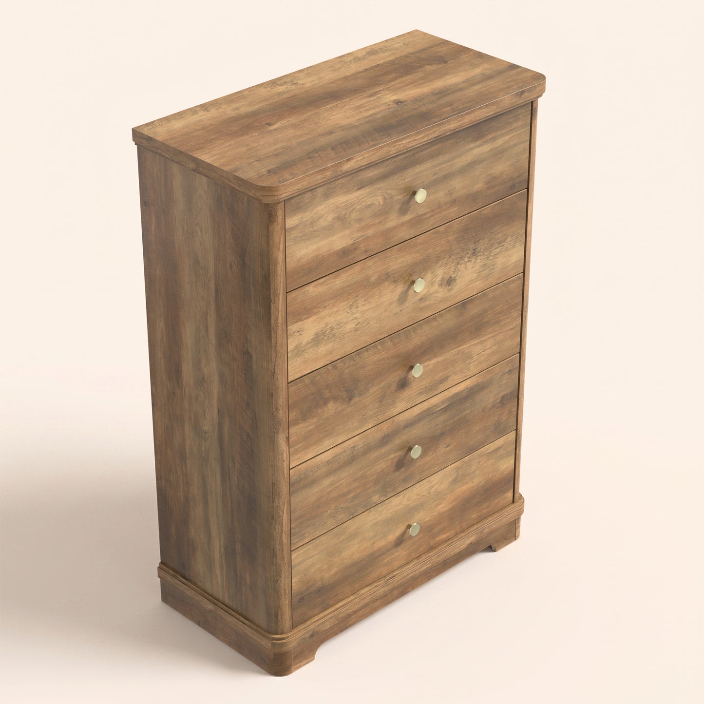 5-Drawer Chest with Interlock System and Sculpted Base, Knotty Oak