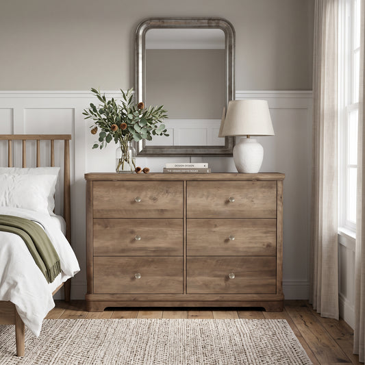 Galano 46.2" Wide 6 Drawer Double Dresser with Interlocking System and Sculpted Base