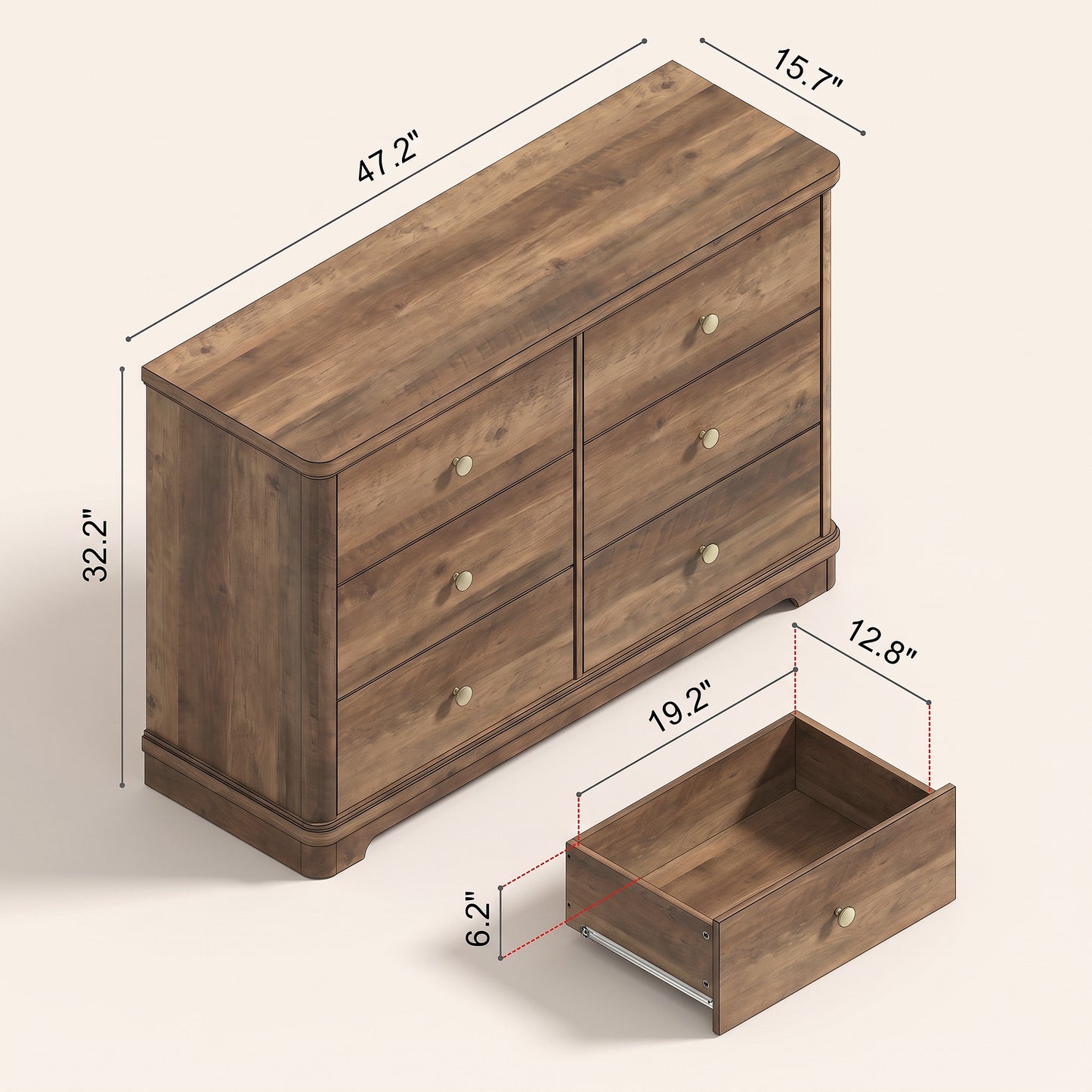 6-Drawer Double Dresser with Sculpted Base