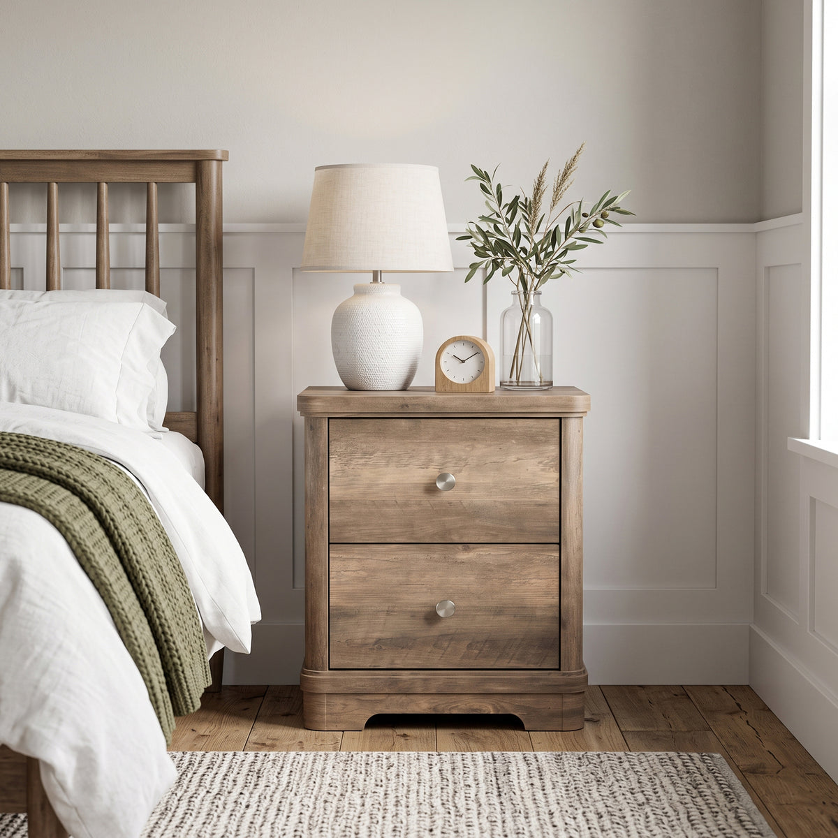 Galano 23.5" H Set of 2 Traditional 2-Drawer Bedside Tables with Sculpted Bases - Brown