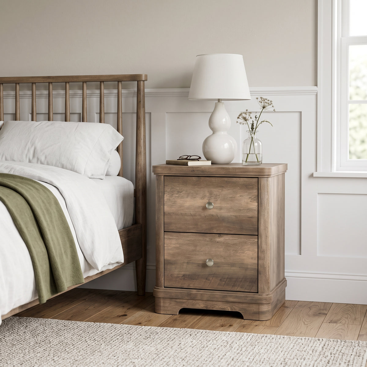 Galano 23.5" H Set of 2 Traditional 2-Drawer Bedside Tables with Sculpted Bases - Brown