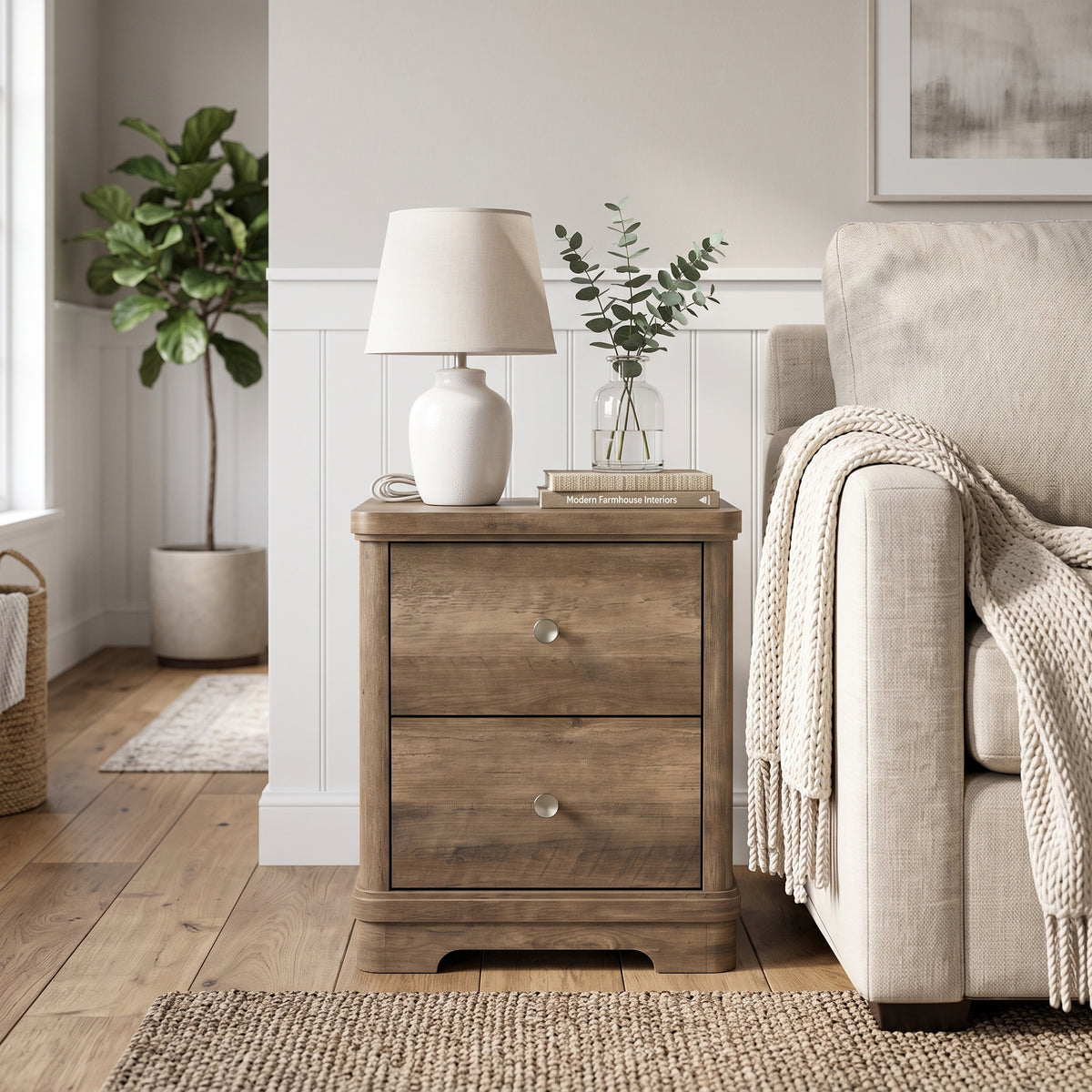 Galano 23.5" H Set of 2 Traditional 2-Drawer Bedside Tables with Sculpted Bases - Brown