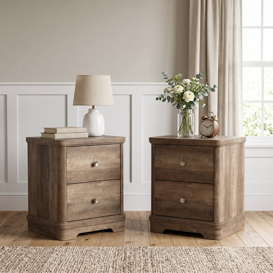 Galano 23.5" H Set of 2 Traditional 2-Drawer Bedside Tables with Sculpted Bases - Brown